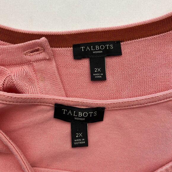 Talbots Sweater Twinset Cardigan Shell Pink Cotton Blend Womens 2X Preppy - Picture 5 of 9